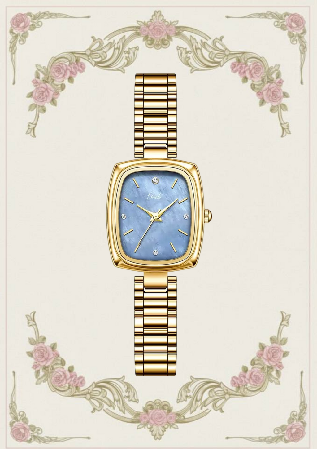 Elegant Rectangular Dial Watch with Gemstone Accents