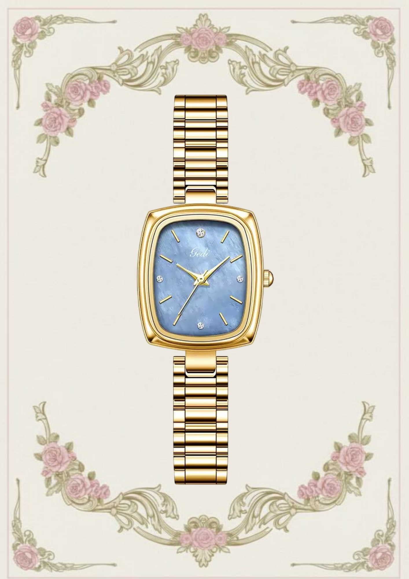 Elegant Rectangular Dial Watch with Gemstone Accents