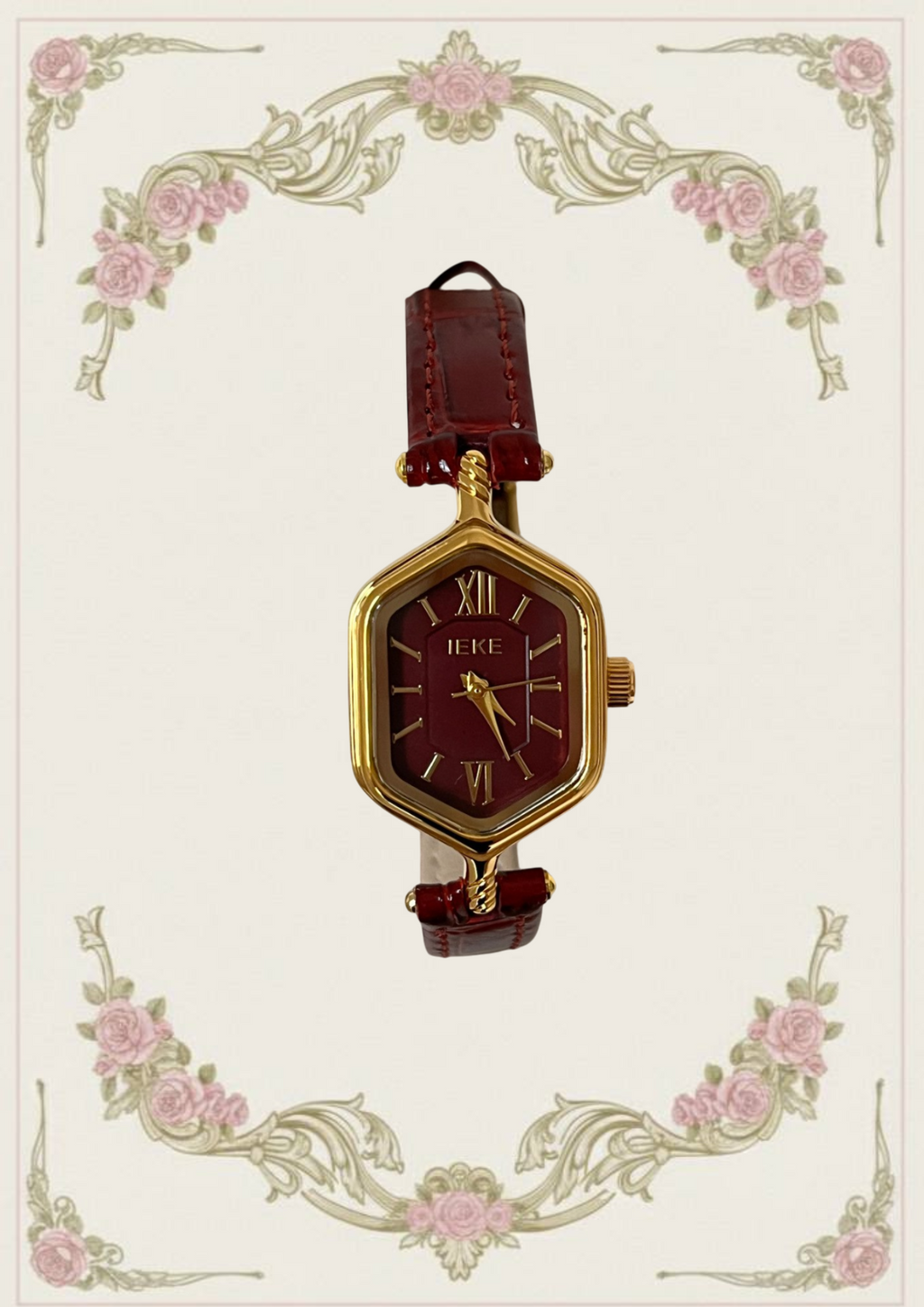 Vintage Hexagon Leather Strap Watch