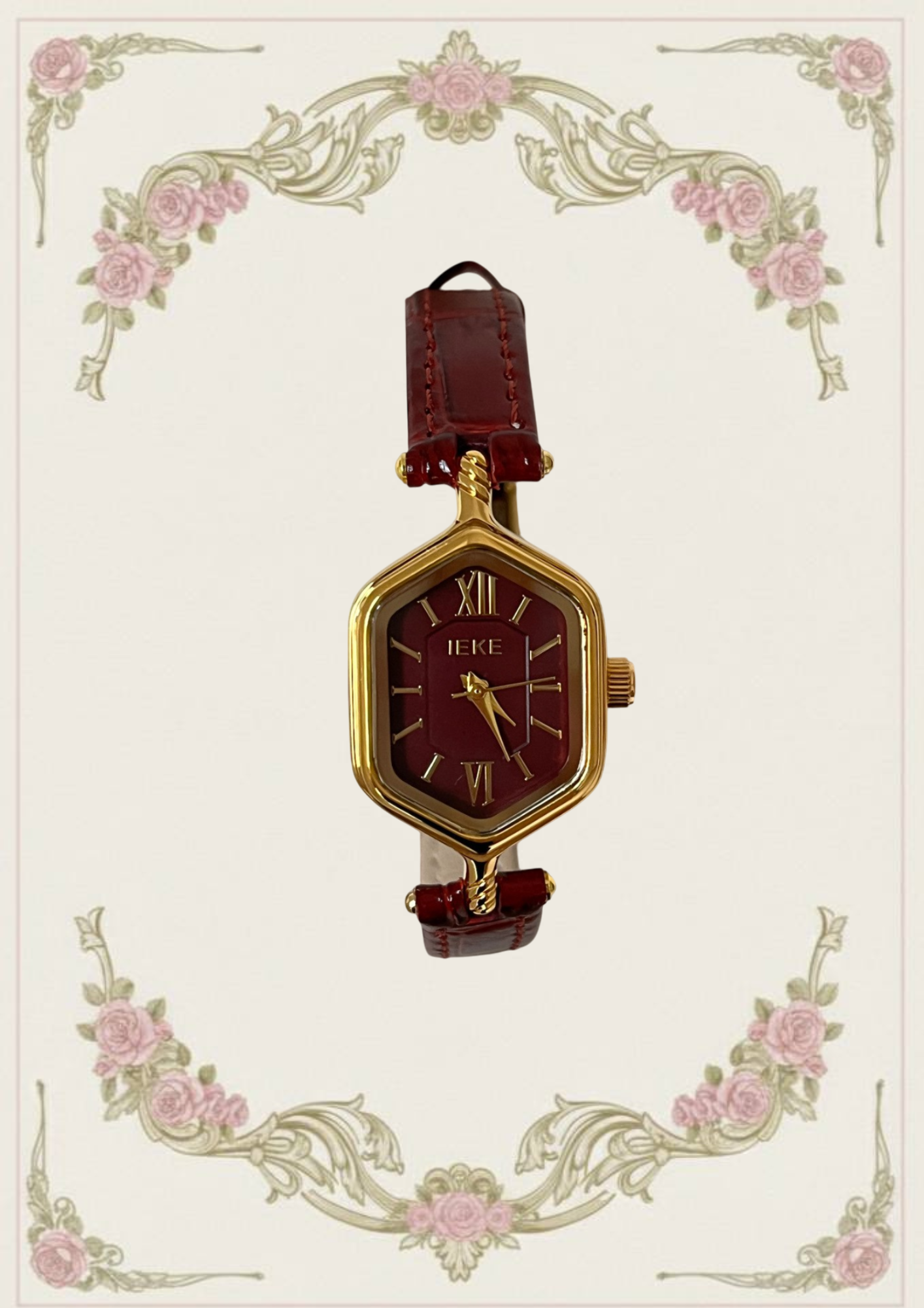 Vintage Hexagon Leather Strap Watch