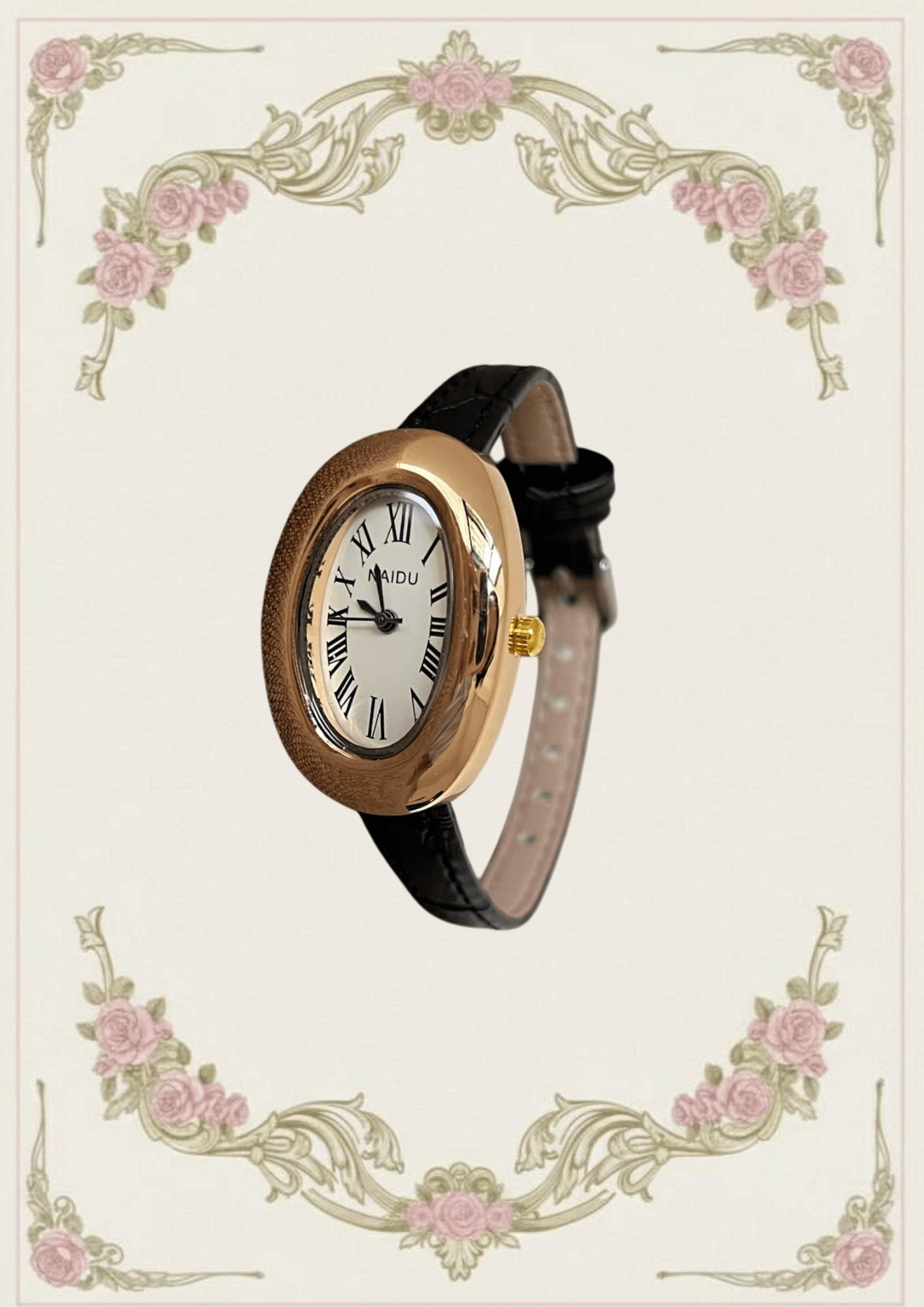 Timeless Oval Leather Strap Watch