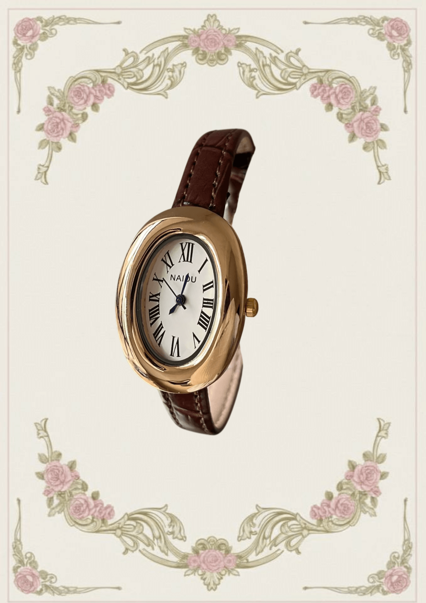 Timeless Oval Leather Strap Watch
