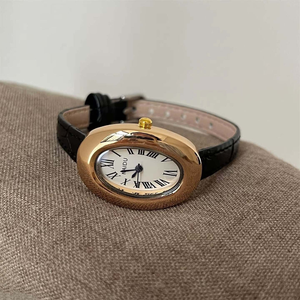 Timeless Oval Leather Strap Watch