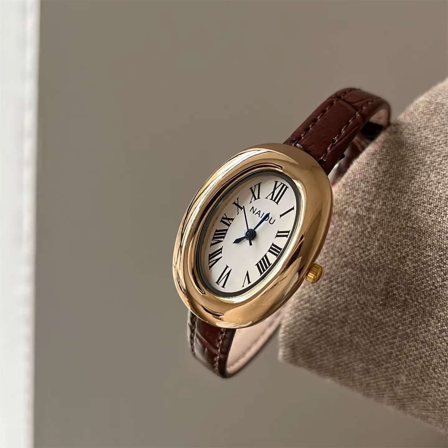 Timeless Oval Leather Strap Watch