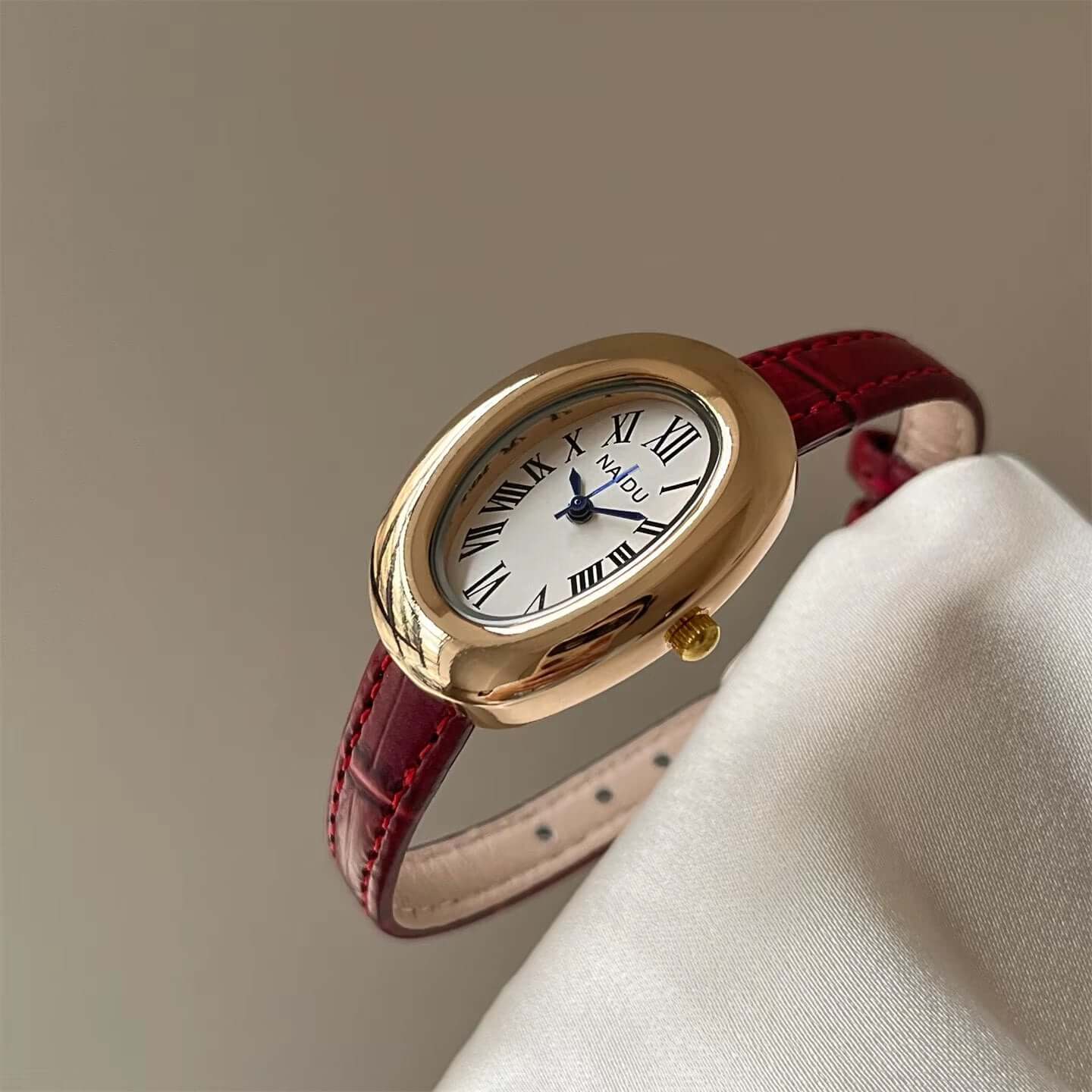 Timeless Oval Leather Strap Watch