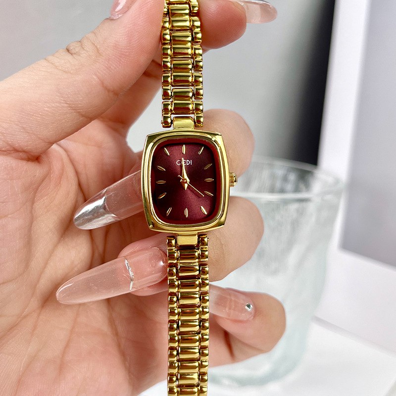 Elegant Rectangular Dial Watch with Gemstone Accents