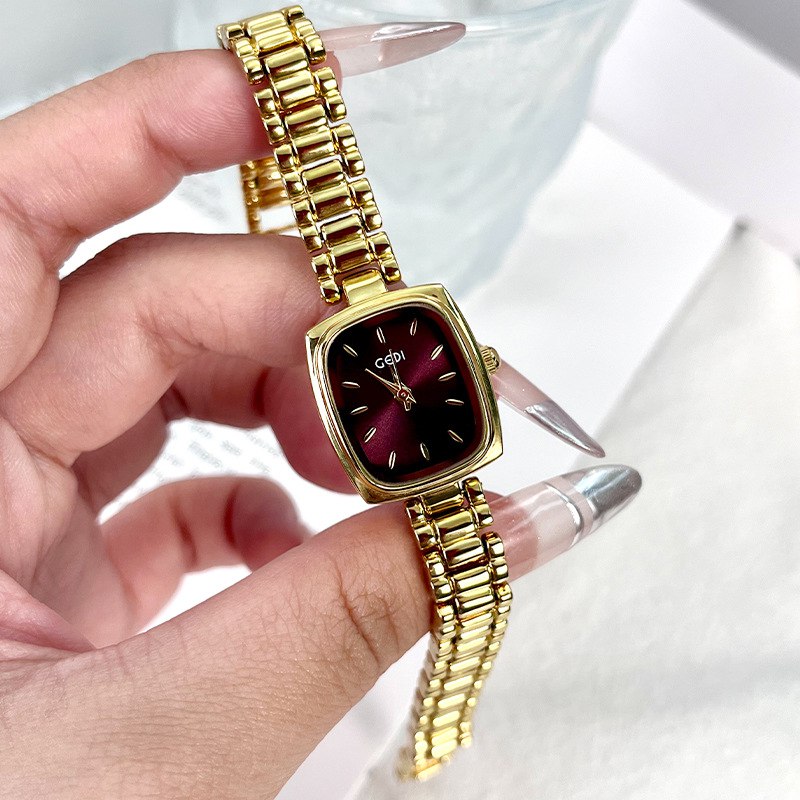Elegant Rectangular Dial Watch with Gemstone Accents