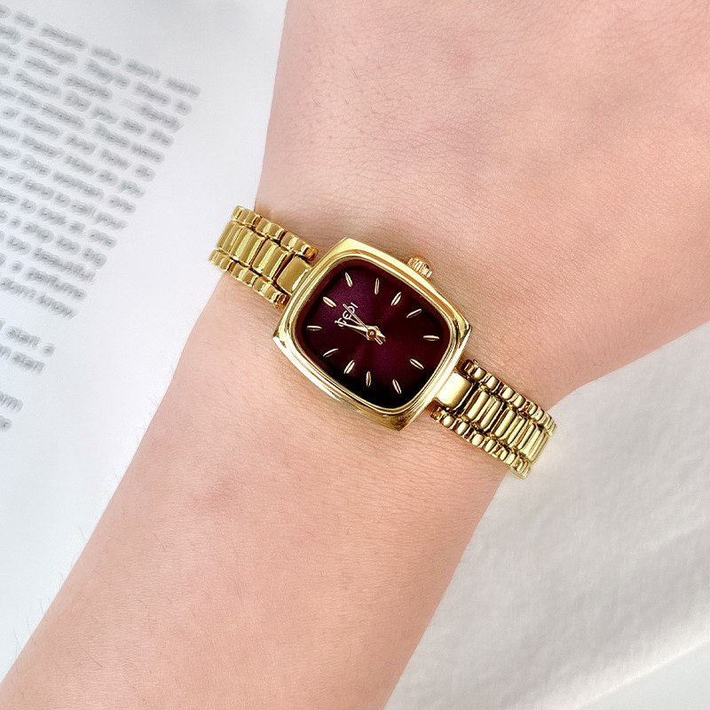 Elegant Rectangular Dial Watch with Gemstone Accents