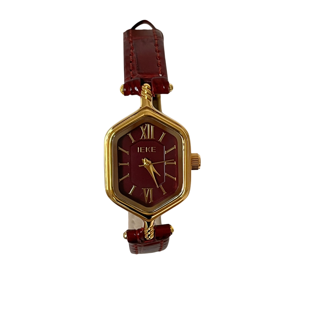 Vintage Hexagon Leather Strap Watch