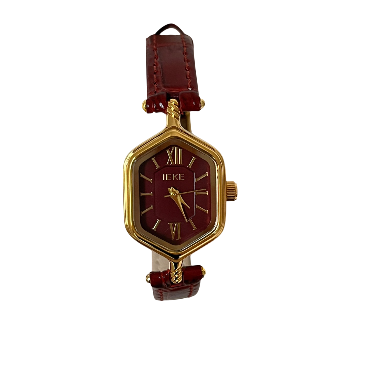 Vintage Hexagon Leather Strap Watch